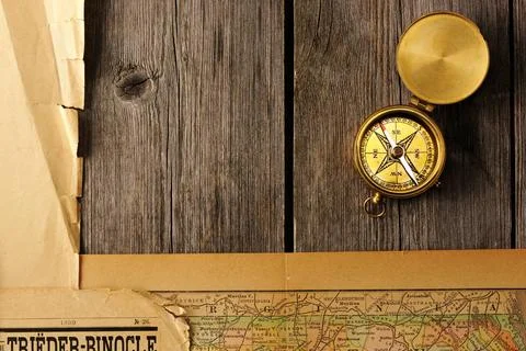 Antique compass over old map Antique brass compass over old map Copyright:... 스톡 사진