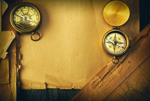 Antique compass over old map Antique brass compass over old map Copyright:... 스톡 사진