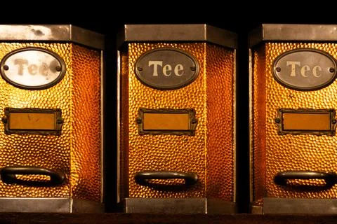 Antique Copper Tea Storage Boxes Stock Photos