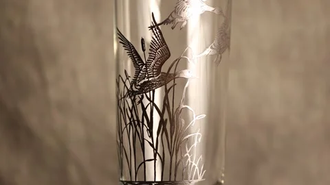 Antique Crystal Vase with Silver Overlay and Duck Design 02 Video stock 295206464