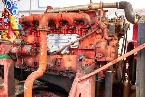 Antique diesel engine for a freight elevator in Thailand, Asia Stock Photos