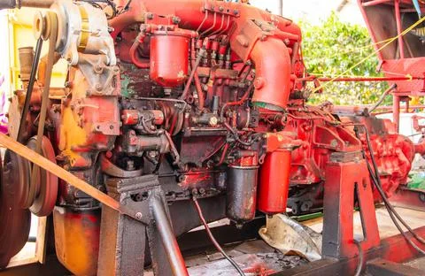 Antique diesel engine for a freight elevator in Thailand, Asia Stock Photos