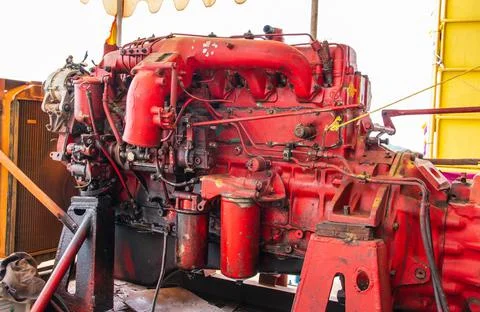 Antique diesel engine for a freight elevator in Thailand, Asia Stock Photos