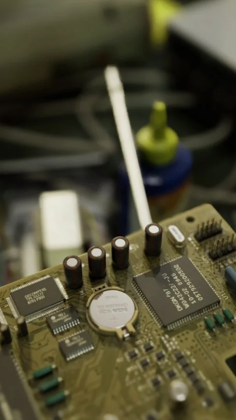 Antique electronic component fixing setup with tools and soldering details Stock Footage 327774756
