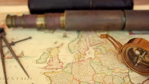 Antique Explorer Navigation Stock Footage 81191931