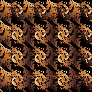 Antique gold Baroque vector seamless pattern. Damask background. Floral wallp Stock Illustration