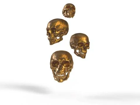 Antique Gold Skulls 3D Render Stock Illustration
