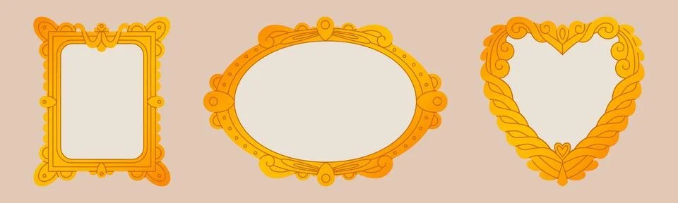 Antique golden mirror frames set Stock Illustration