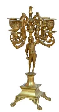 Antique golden table candlestick Stock Photos
