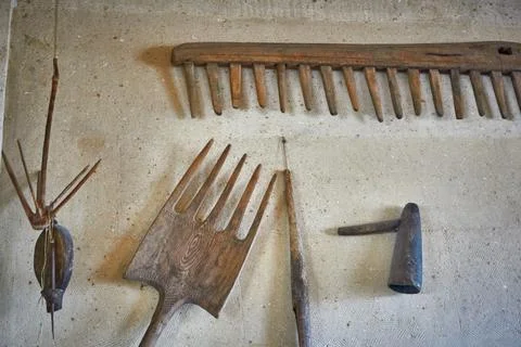 Antique , handmade farmer tools Stock Photos
