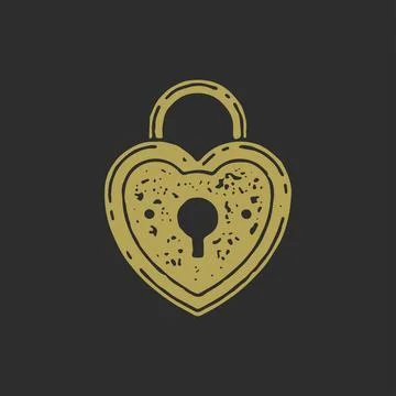 Antique hanged lock with loop and keyhole in heart shape decorative grunge te イラスト素材