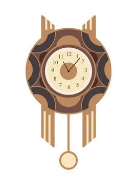 Antique hanging wall pendulum clock with wood carved decoration. Beautiful Stock Illustration