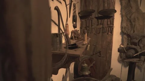 Antique household object rests inside a historic room - Vintage Household Stock Footage 339815720