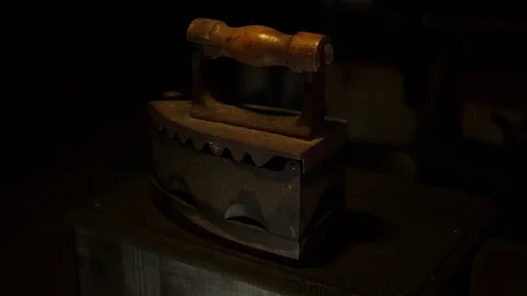 Antique Iron aged in the attic - camera moving on dolly 스톡 동영상 112721256