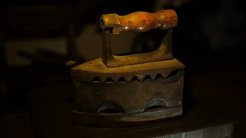 Antique Iron aged in the attic - camera moving on dolly 動画素材 112721302