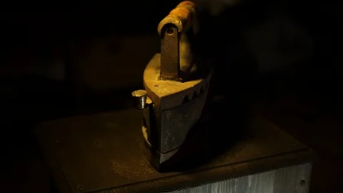 Antique Iron aged in the attic - camera moving on dolly 스톡 동영상 112735794