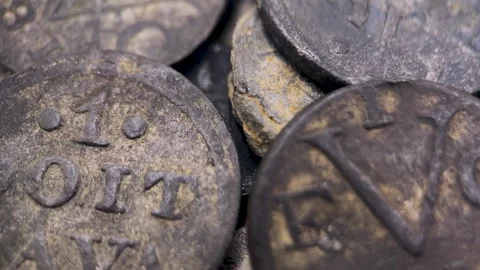 Antique Java 1 Doit Coin Collection Video stock 335668093
