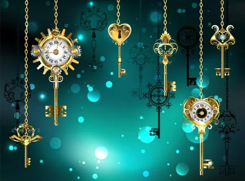 Antique keys on green background イラスト素材