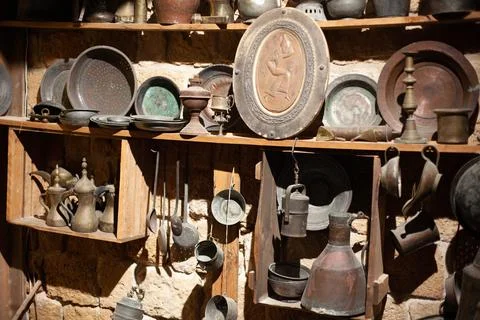 Antique kitchenware in a Middle Eastern home Stock Photos