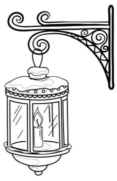 Antique lantern, contour Stock Illustration