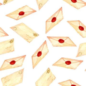 Antique letters and envelopes. Old-fahioned vintage watercolor clip art. Seam Illustrazione stock