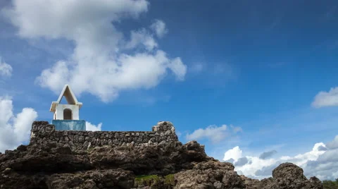 Antique lighthouse on the top of the mountain timelapse Stock Footage 50609996