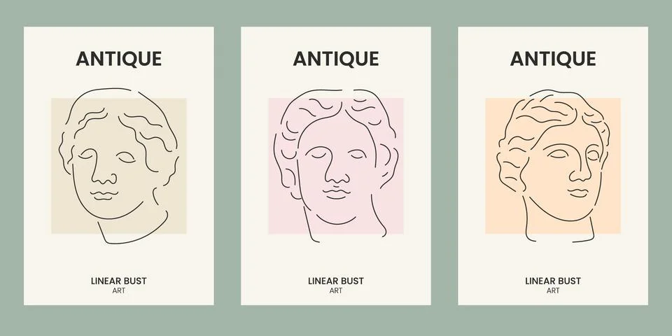 Antique Linear Bust Modern Poster Design Stock Illustration