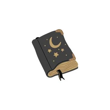 Antique magic occult book with moon crescent and stars on the cover, spiritual Ilustração Stock