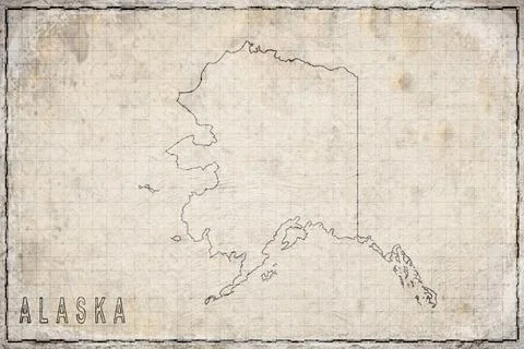 Antique Map of Alaska on Aged Paper Stock Illustration