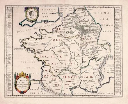 Antique Map of Ancient Gaul According to Julius Caesar, France, 16th Centur.. Stock Illustration