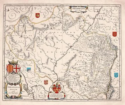 Antique Map of Aragon, Spain, 17th Century Map Stock Illustration