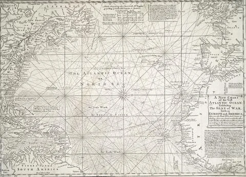 Antique map of the Atlantic Ocean Stock Illustration
