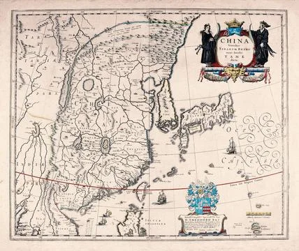 Antique Map of China, Japan and Korea, 17th Century Map Stock Illustration