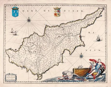 Antique Map of Cyprus, 17th Century Map Stock Illustration
