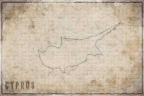 Antique Map of Cyprus on Aged Paper Stock Illustration