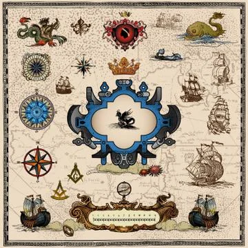 Antique map elements Stock Illustration