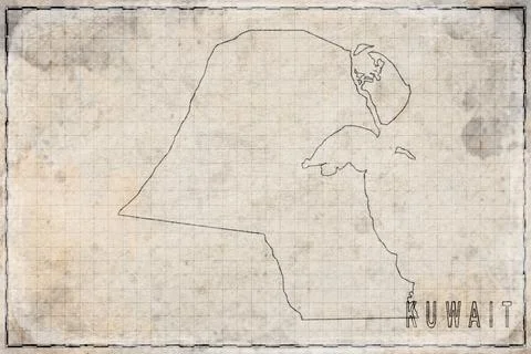 Antique Map of Kuwait on Aged Paper Stock Illustration
