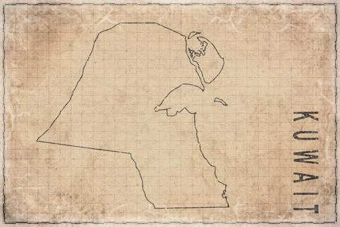 Antique Map of Kuwait on Aged Paper Stock Photos