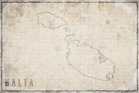Antique Map of Malta on Aged Paper Stock Illustration
