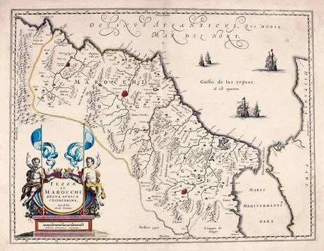 Antique Map of Morocco and Fez, 17th Century Map Stock Illustration