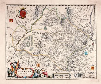 Antique Map of Navarre, Spain, 17th Century Map Stock Illustration