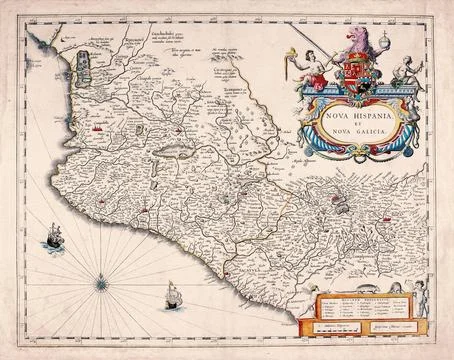 Antique Map of New Spain and New Galicia, Mexico, 17th Century Map Stock-Illustration