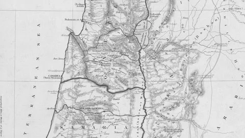 Antique map of Palestine with detailed t... | Stock Video | Pond5