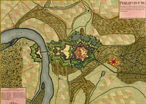 Antique map of  philipsbourg. .. Stock Photos