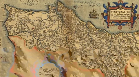 Antique Map of Portugal Stock Footage 64868394
