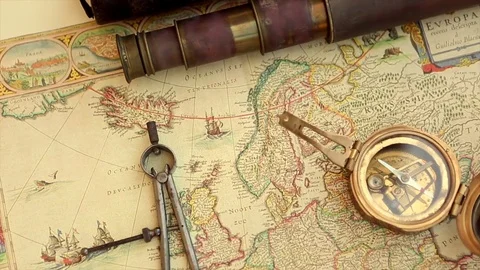 Antique Map Tools Stock Footage 81196381