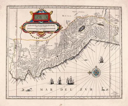Antique Map of the Viceroyalty of Peru, 17th Century Map Stock-Illustration