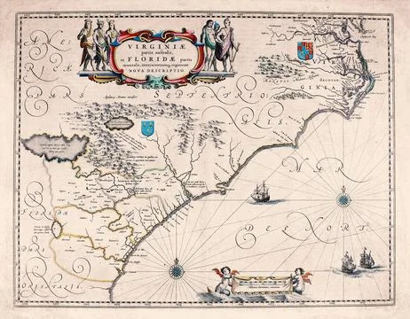 Antique Map of Virginia, Florida, and the Southeastern British Colonies, 17.. Stock Illustration