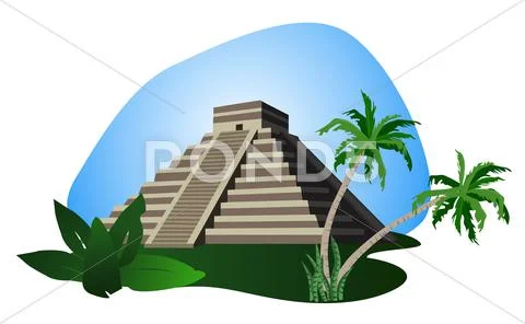 Antique Mayan Pyramid Stock Illustration
