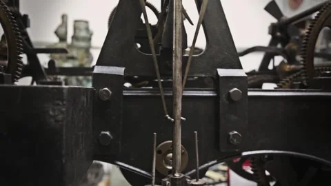 Antique Mechanical Clock Movement with Gears and Escapement Stock Footage 345749794